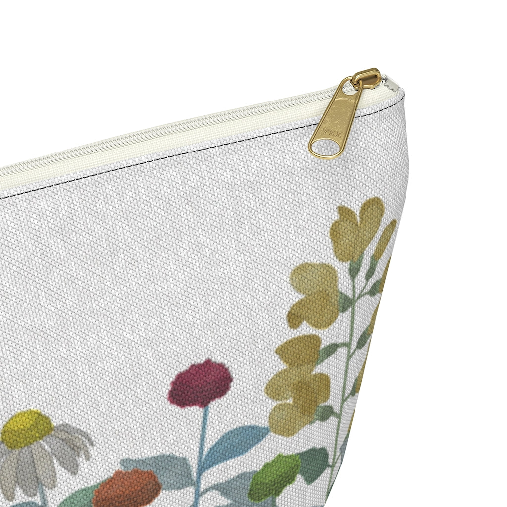 Illustrated Flowers Accessory Pouch w T-bottom in Aqua