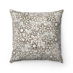Floral Lace with Leaves Square Throw Pillow in Brown