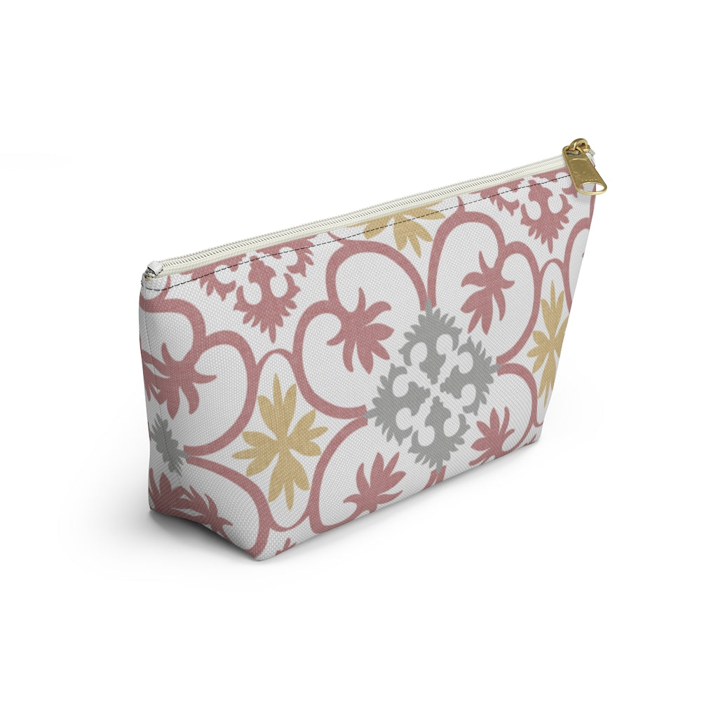 Portugal Tile Accessory Pouch w T-bottom in Pink