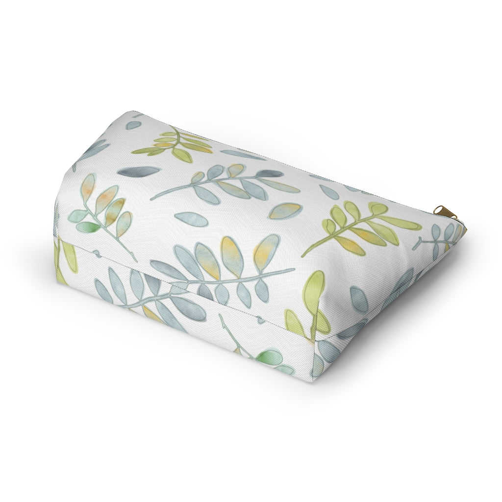 Watercolor Tossed Leaves Accessory Pouch w T-bottom in Aqua