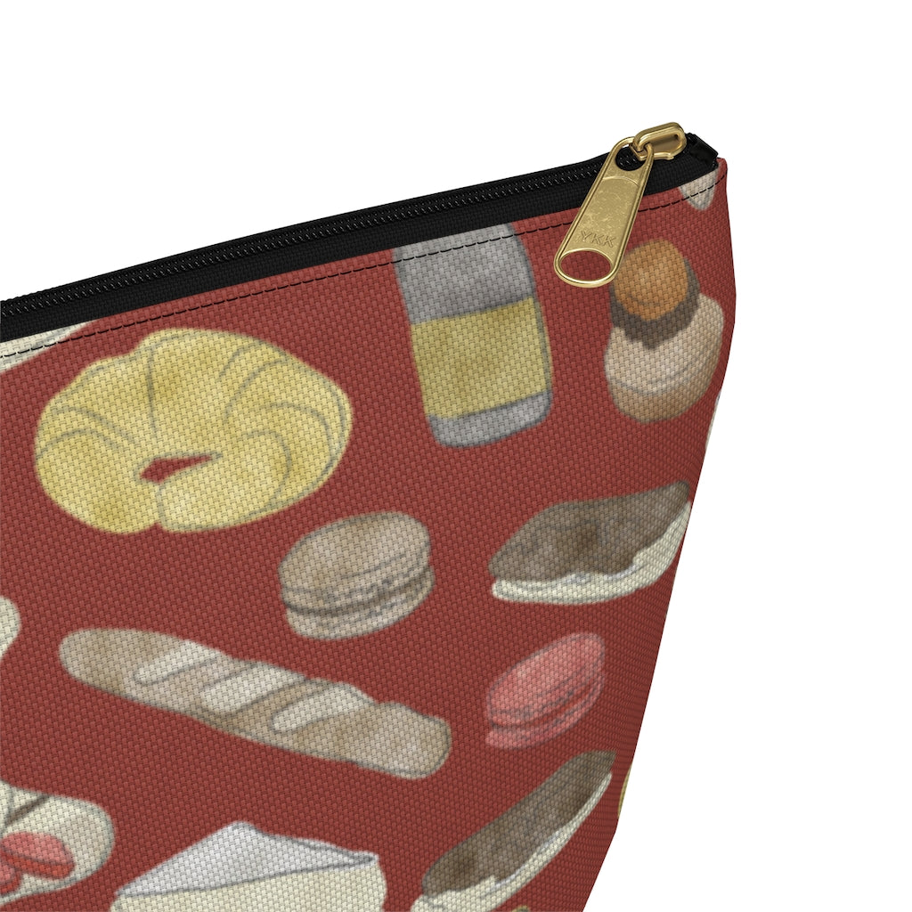 Watercolor French Pastries Accessory Pouch w T-bottom in Red