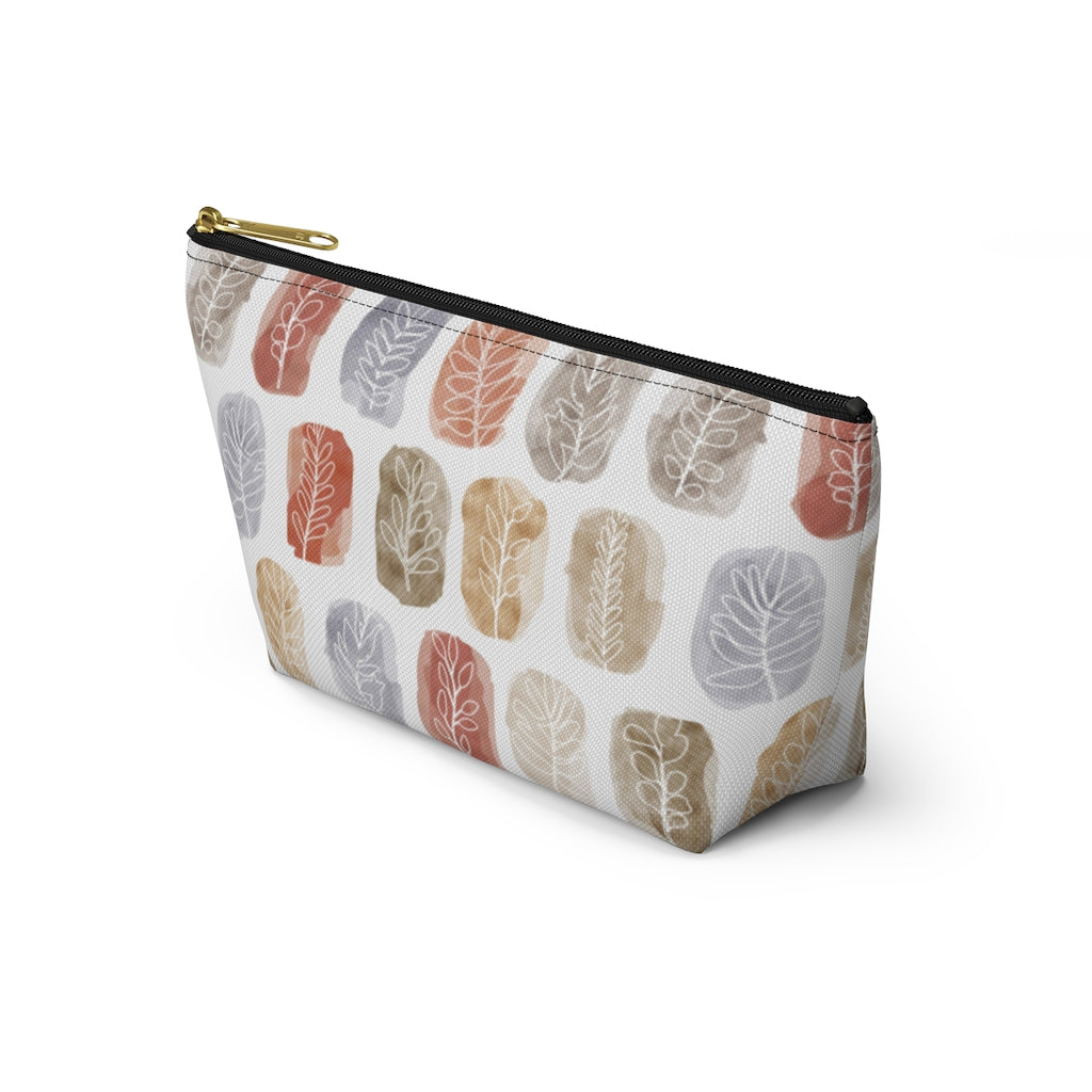 Watercolor Leaf Stamp Accessory Pouch w T-bottom in Red