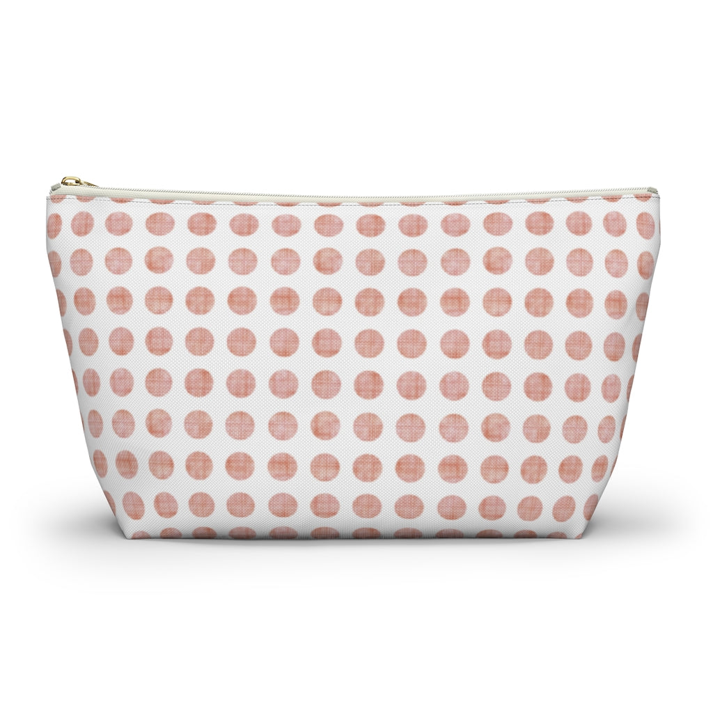 Textured Polka Dots Accessory Pouch w T-bottom in Peach