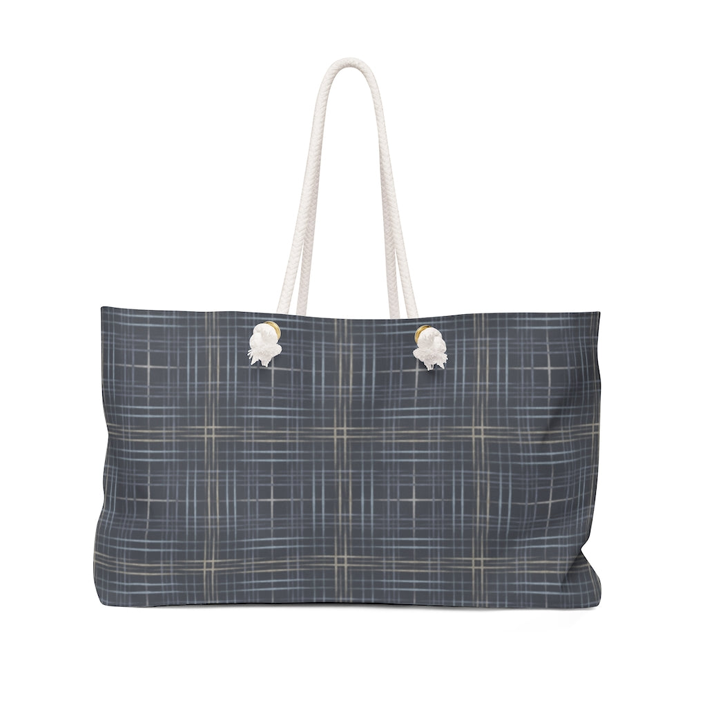 Painterly Plaid Weekender Bag in Indigo