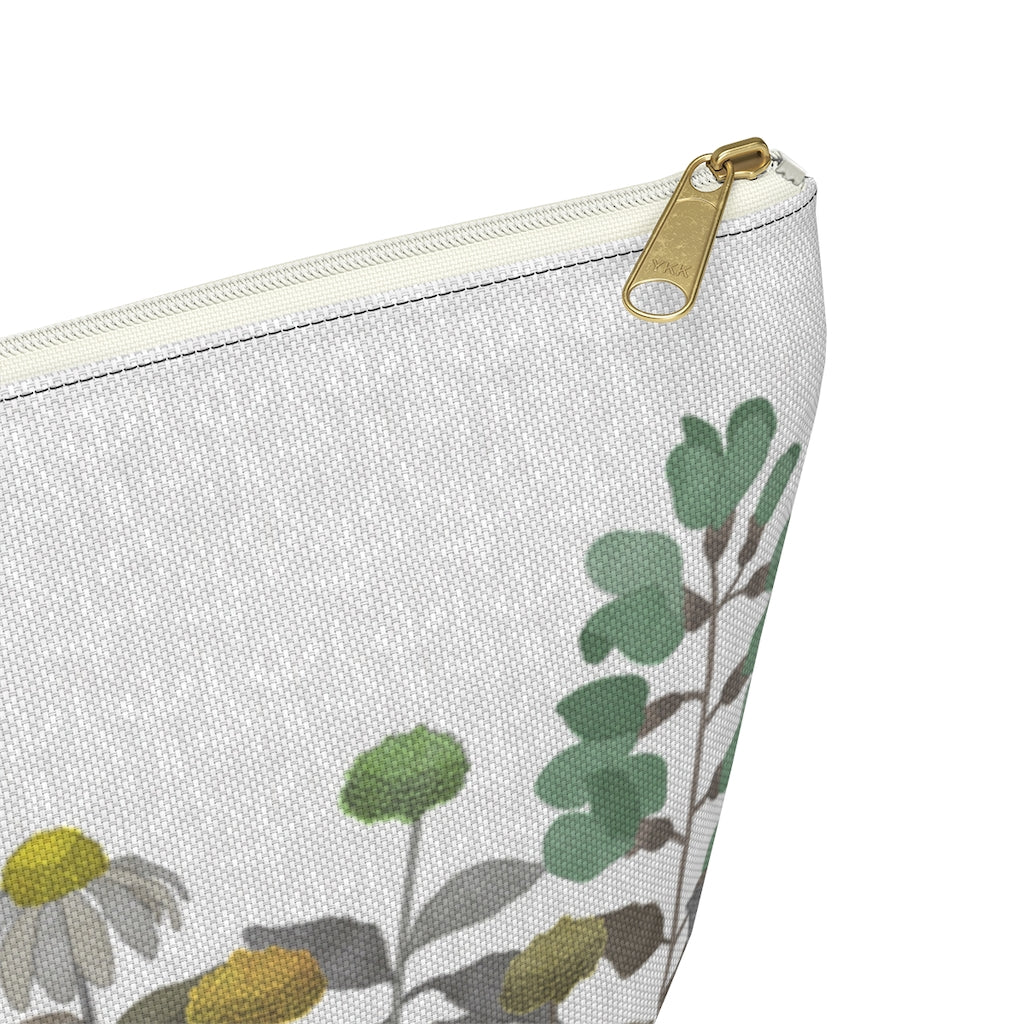 Illustrated Flowers Accessory Pouch w T-bottom in Brown