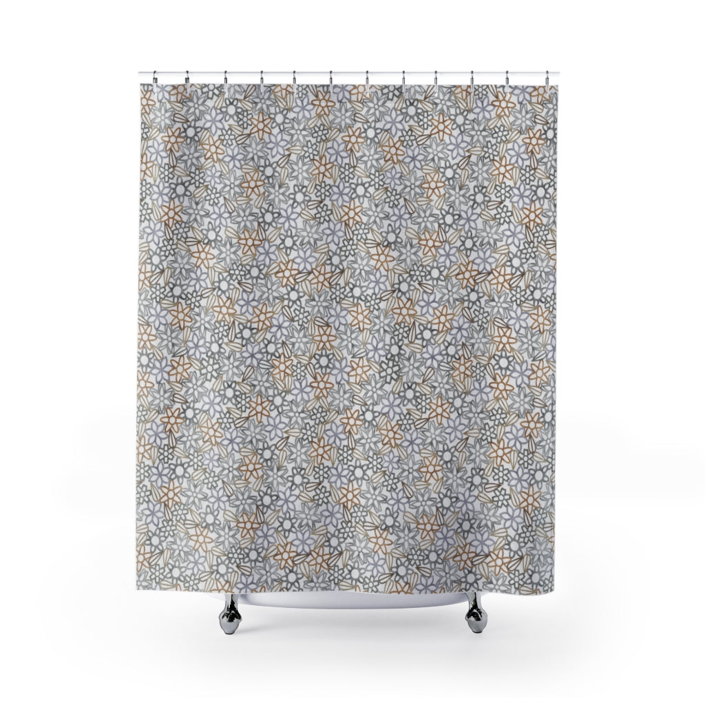 Floral Lace with Leaves Shower Curtain in Gray