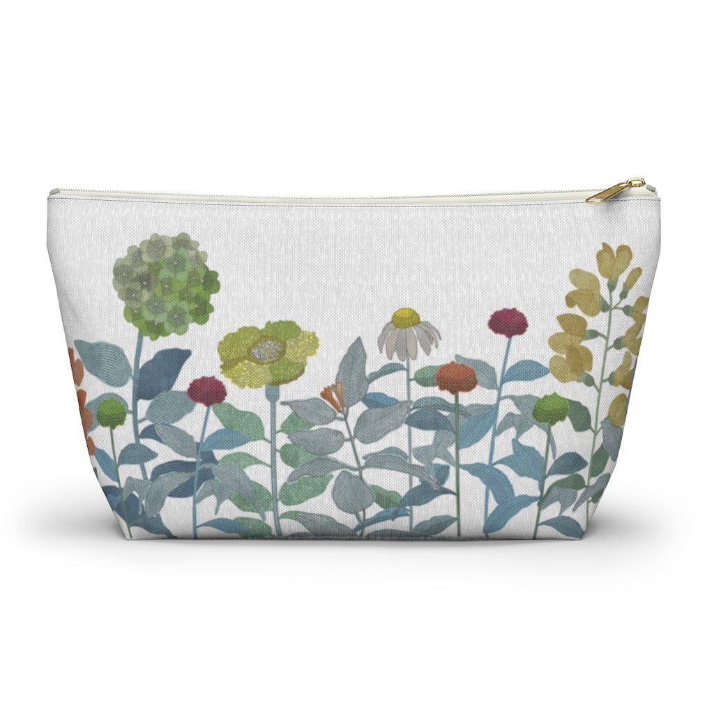 Illustrated Flowers Accessory Pouch w T-bottom in Aqua