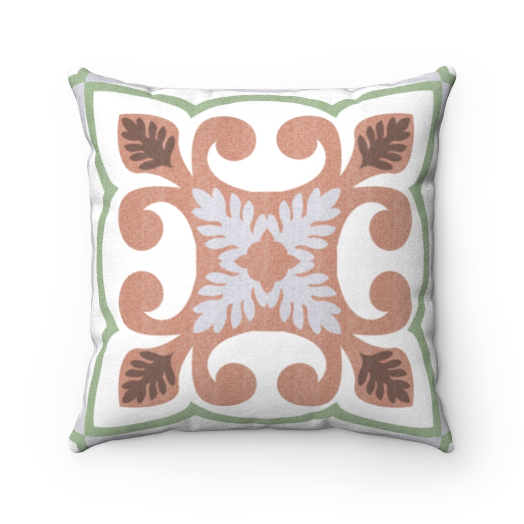Azulejo Square Throw Pillow in Pink