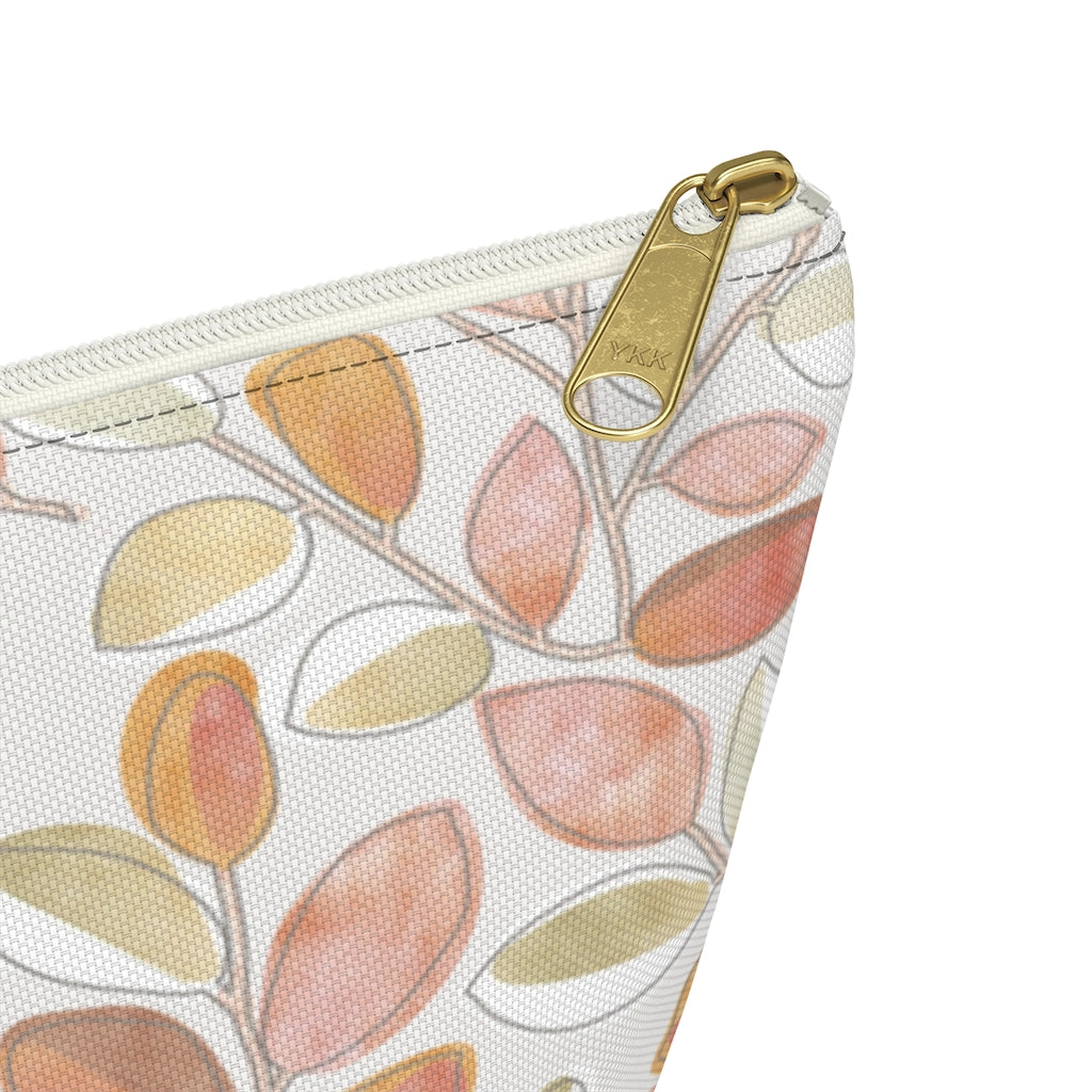 Cherry Plum Leaves Accessory Pouch w T-bottom in Coral