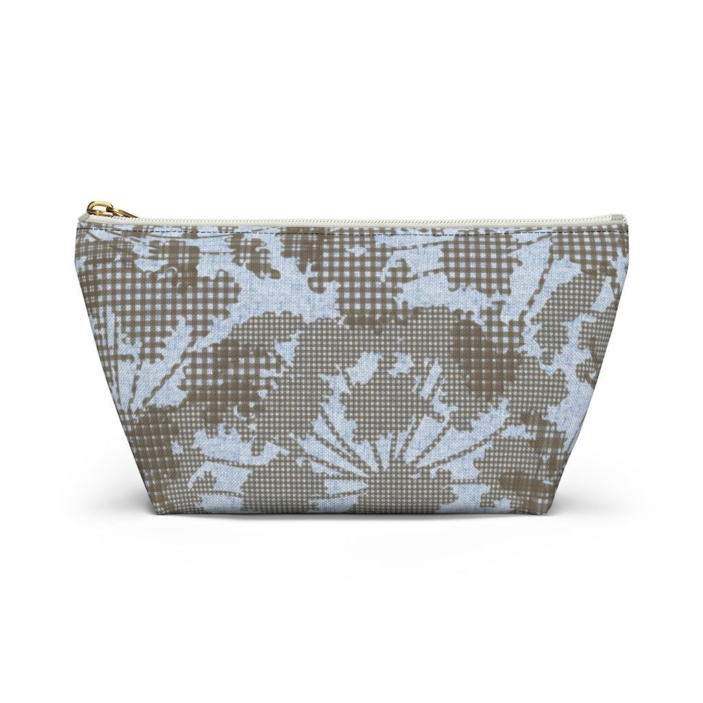 Floral Plaid Accessory Pouch w T-bottom in Aqua