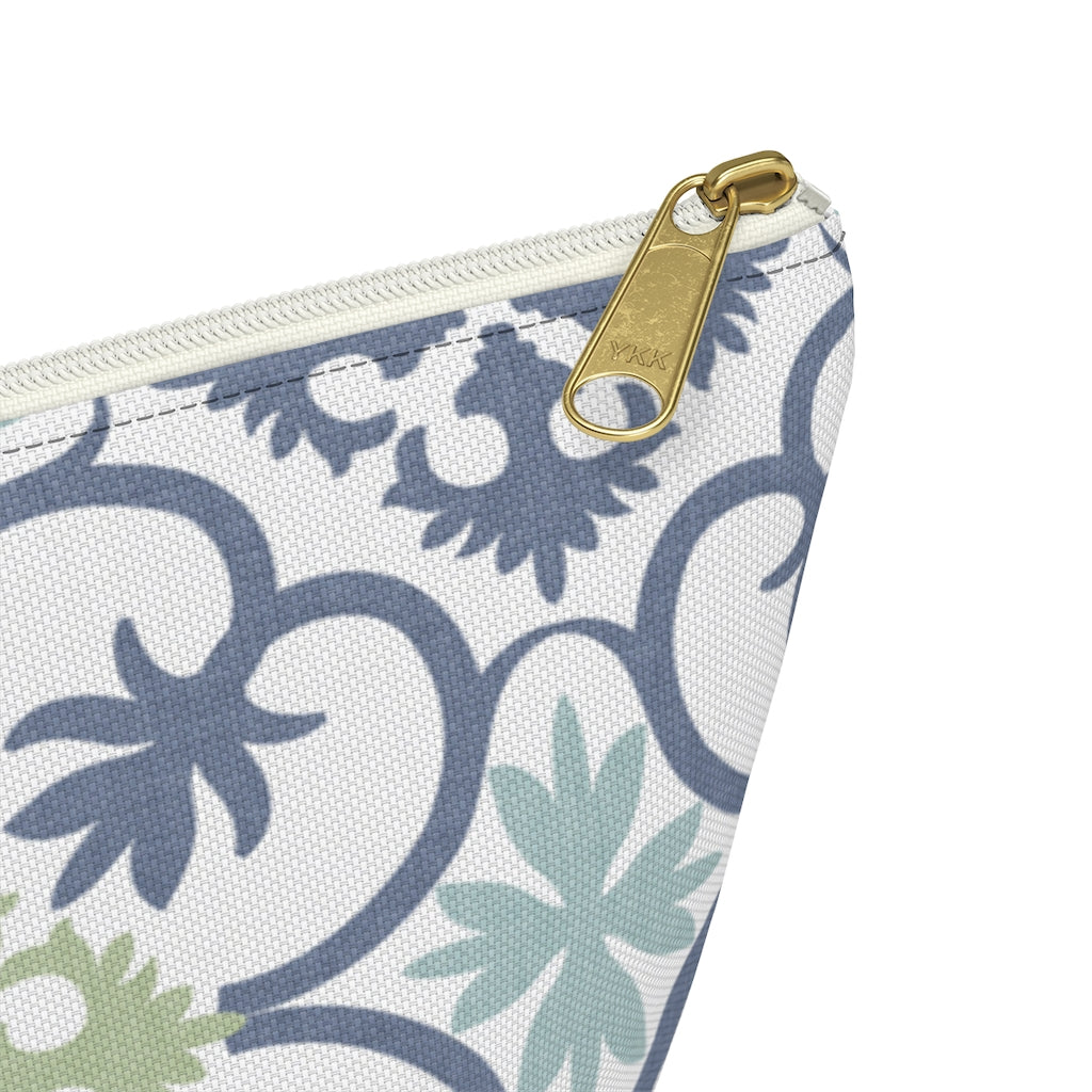 Portugal Tile Accessory Pouch w T-bottom in Blue