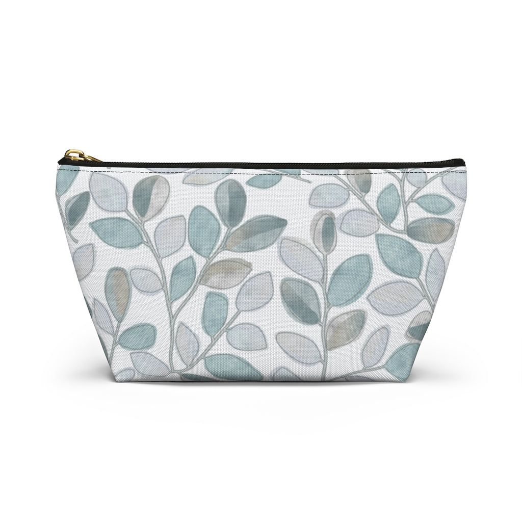Cherry Plum Leaves Accessory Pouch w T-bottom in Aqua
