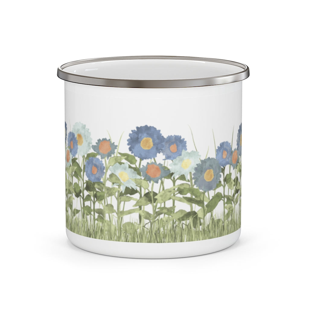 Sunflower Field Enamel Mug in Blue