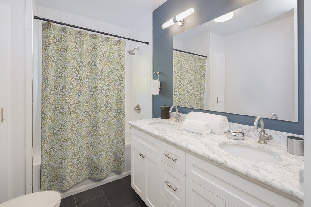 Floral Lace with Leaves Shower Curtain in Green