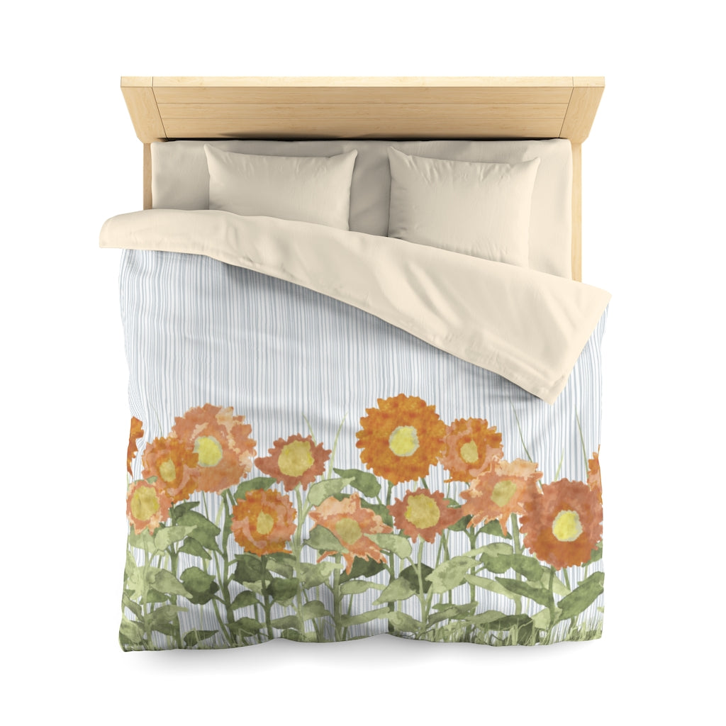 Sunflower Field Microfiber Duvet Cover in Orange