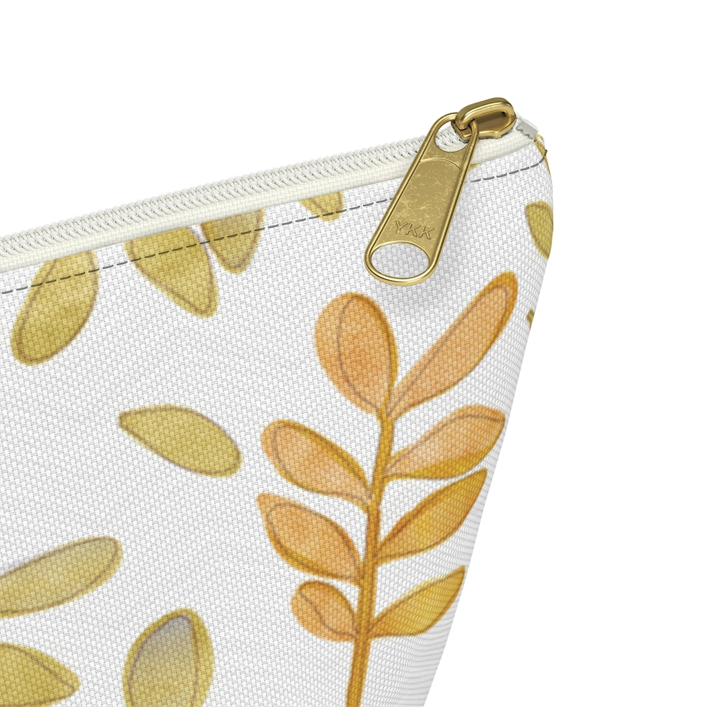 Watercolor Tossed Leaves Accessory Pouch w T-bottom in Yellow