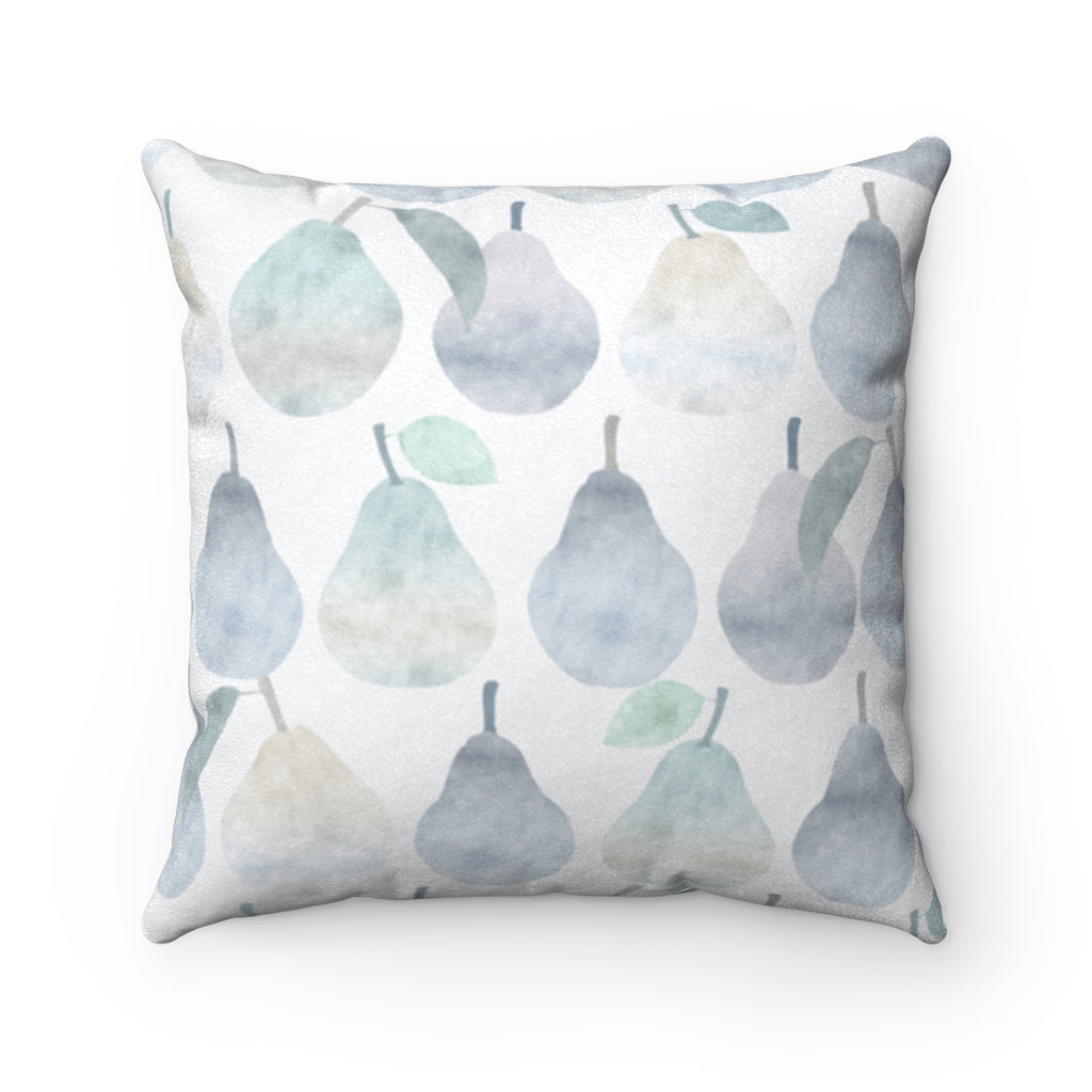 Watercolor Pears Square Throw Pillow in Light Blue
