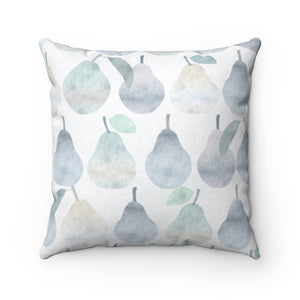 Watercolor Pears Square Throw Pillow in Light Blue
