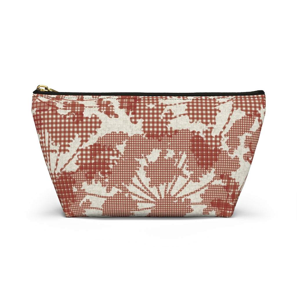 Floral Plaid Accessory Pouch w T-bottom in Red