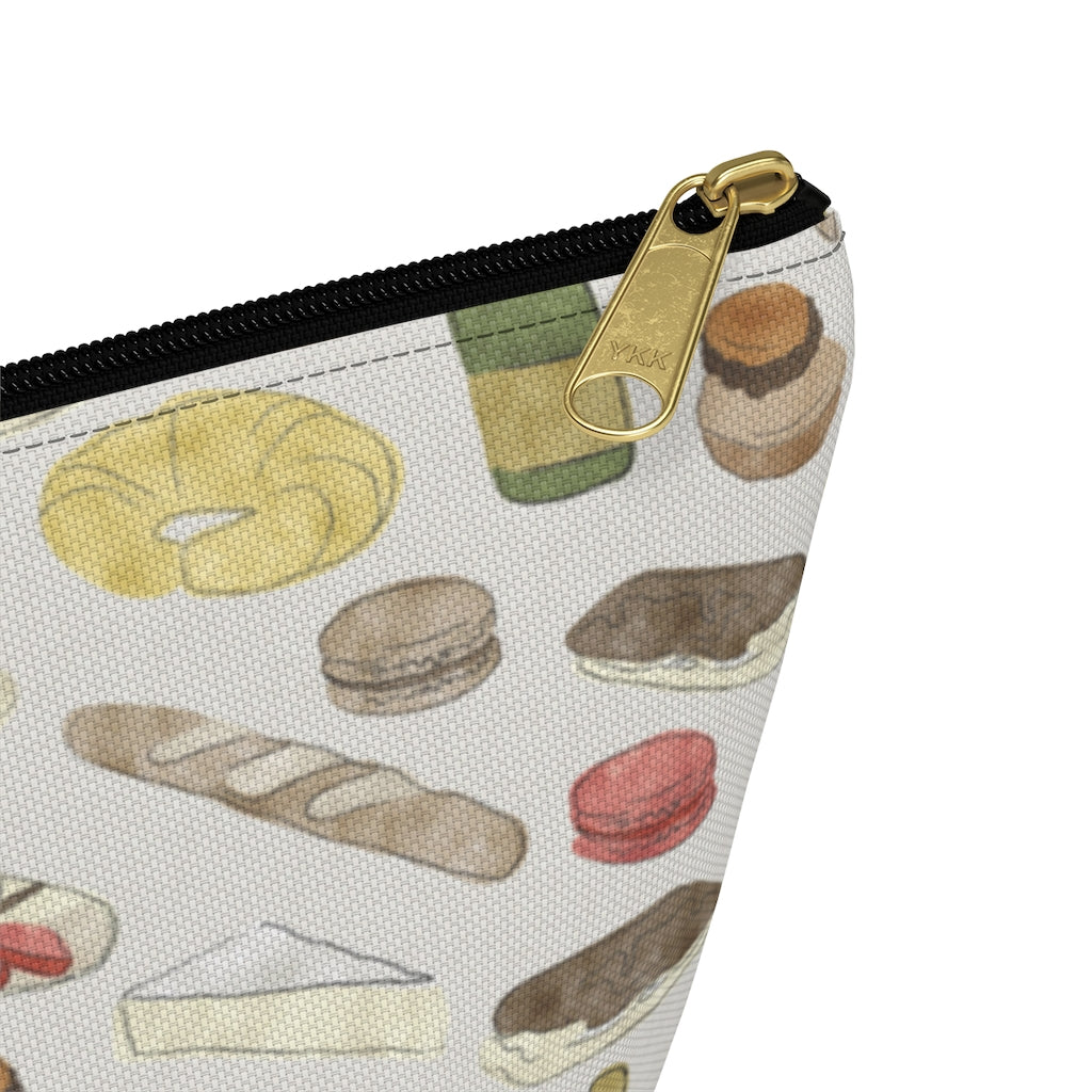 Watercolor French Pastries Accessory Pouch w T-bottom in Cream