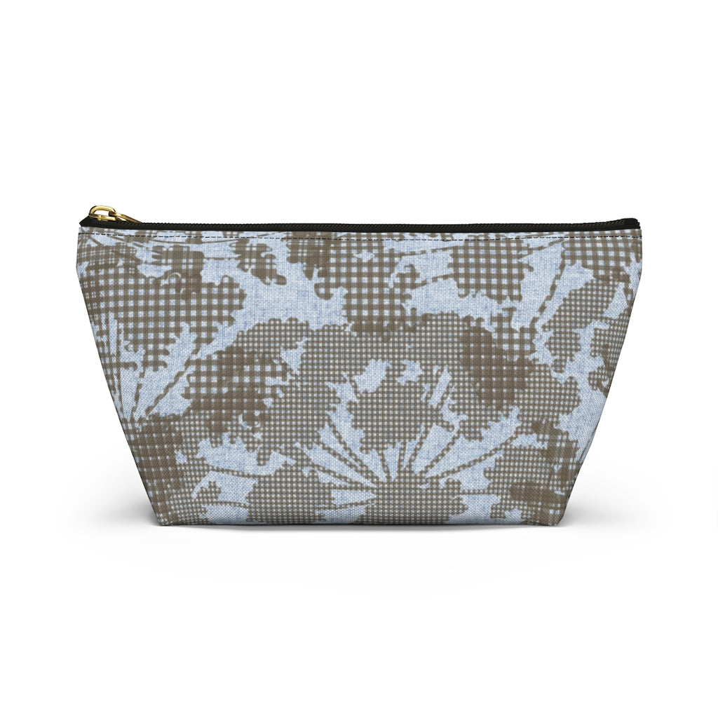 Floral Plaid Accessory Pouch w T-bottom in Aqua