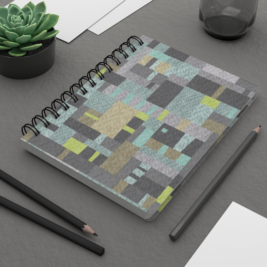 Block Quilt Spiral Bound Journal in Aqua