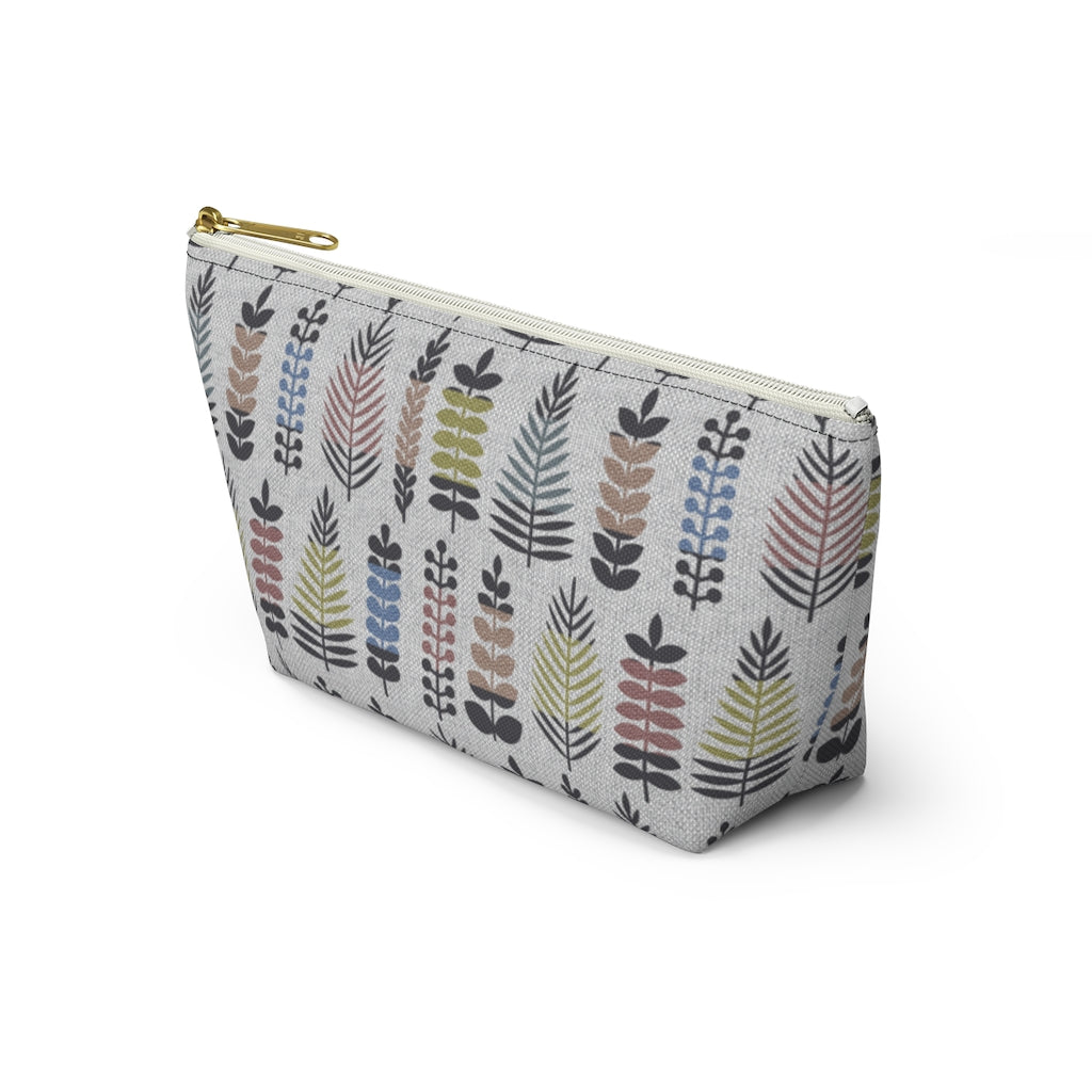 Stamped Leaves Accessory Pouch w T-bottom in Black