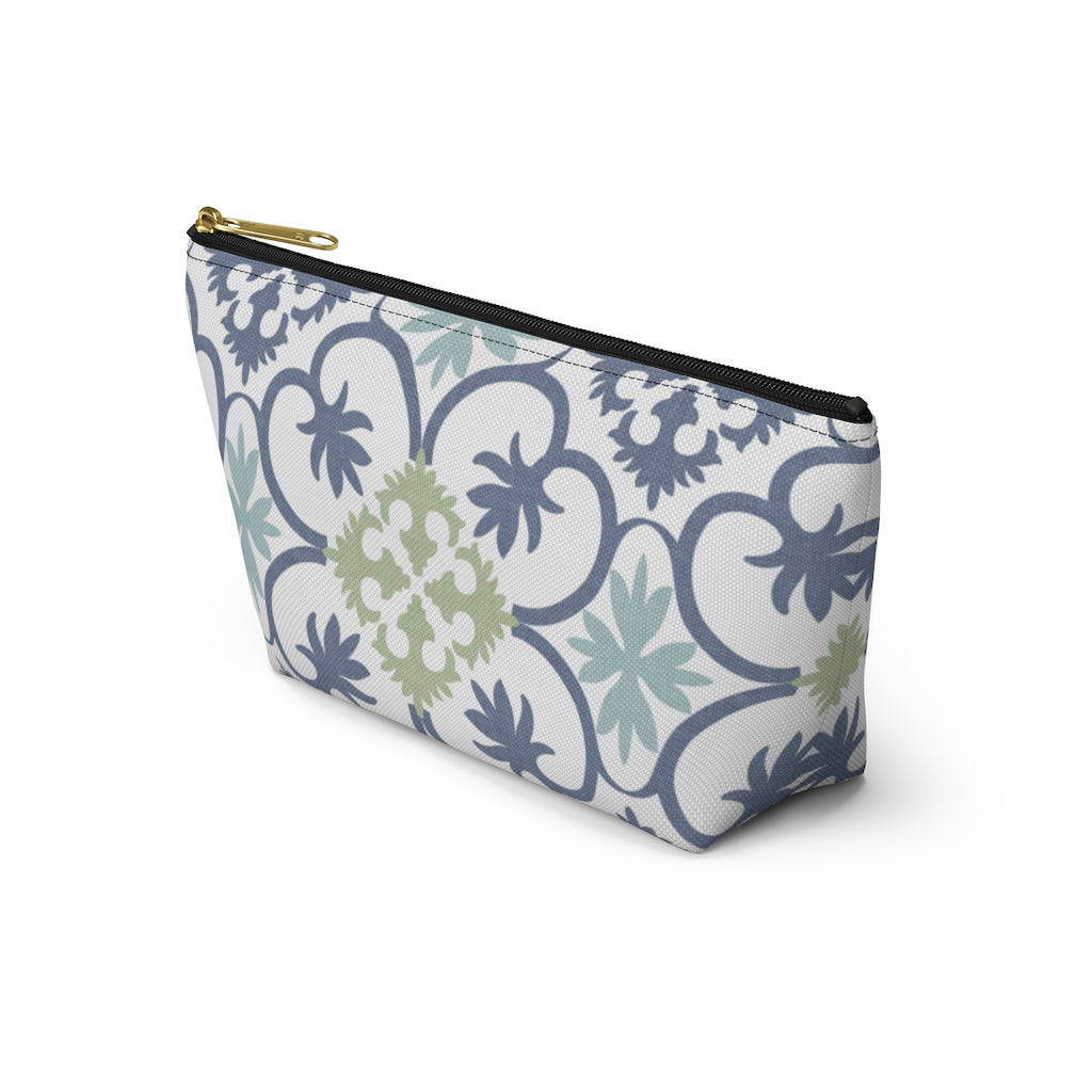 Portugal Tile Accessory Pouch w T-bottom in Blue
