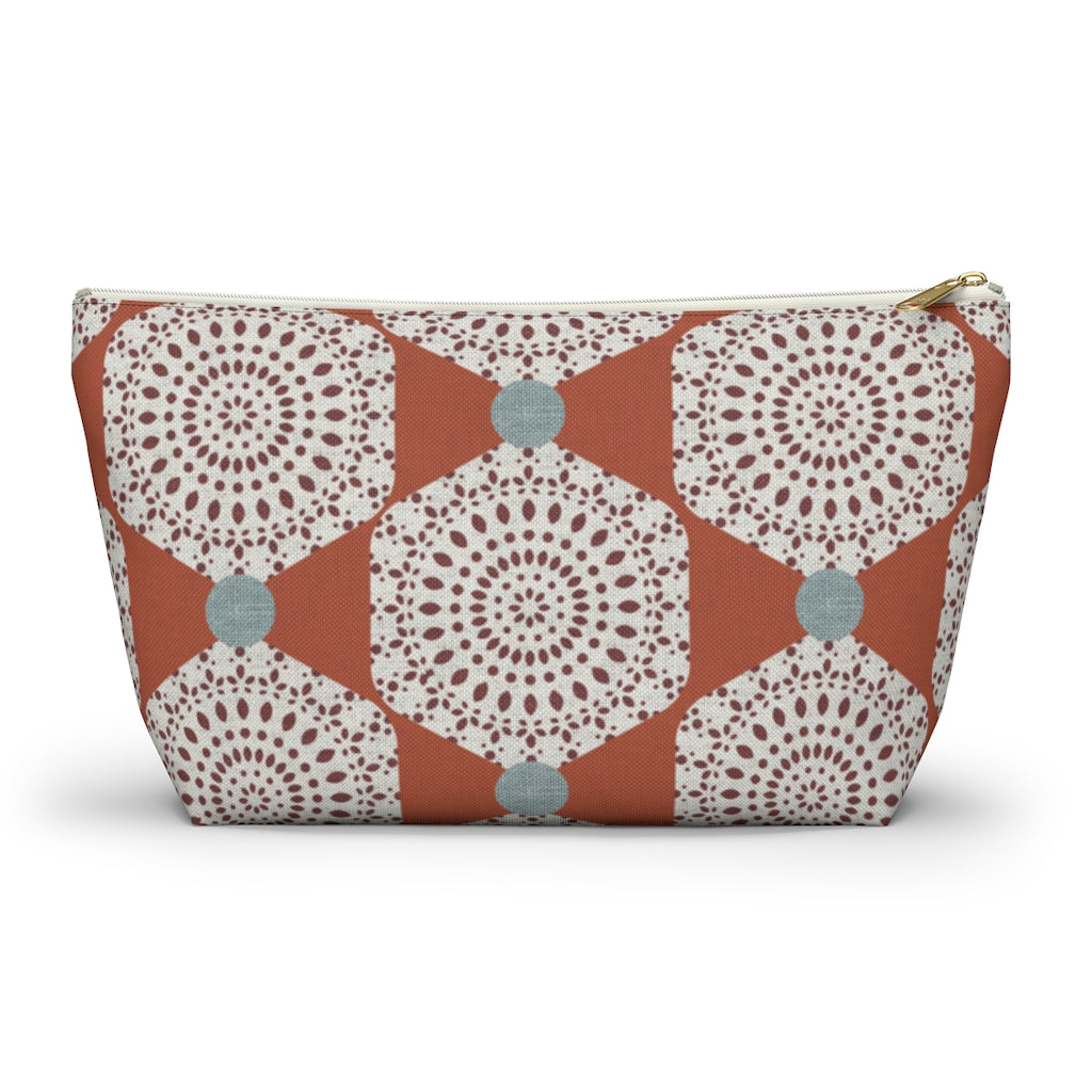 Lace Hexagon Accessory Pouch w T-bottom in Orange
