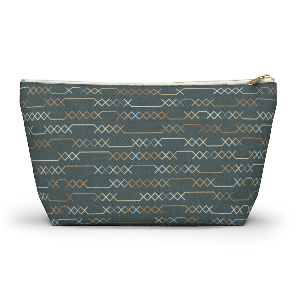 Santa Fe Stitch Accessory Pouch w T-bottom in Aqua