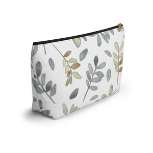 Watercolor Tossed Leaves Accessory Pouch w T-bottom in Gray