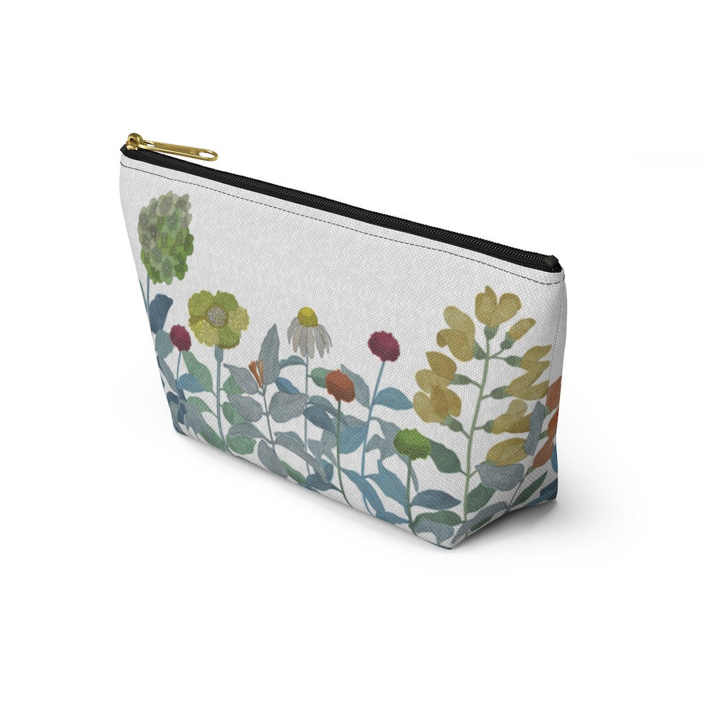 Illustrated Flowers Accessory Pouch w T-bottom in Aqua