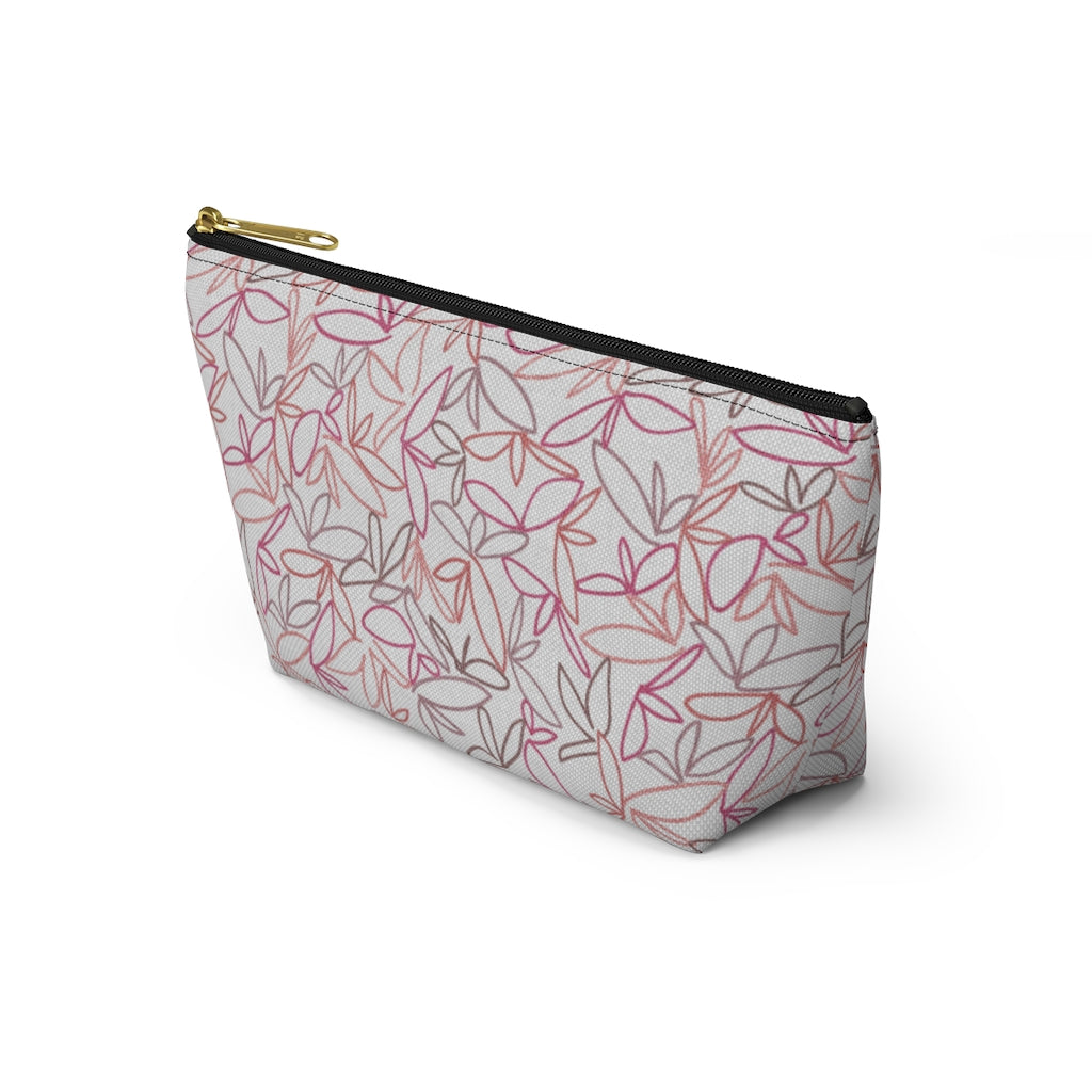 Sketch Leaf Accessory Pouch w T-bottom in Coral