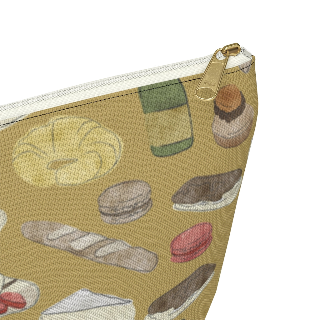 Watercolor French Pastries Accessory Pouch w T-bottom in Gold