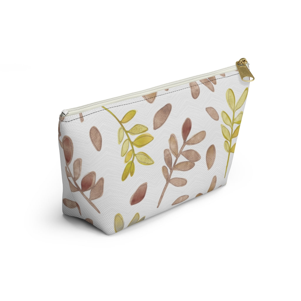 Watercolor Tossed Leaves Accessory Pouch w T-bottom in Red