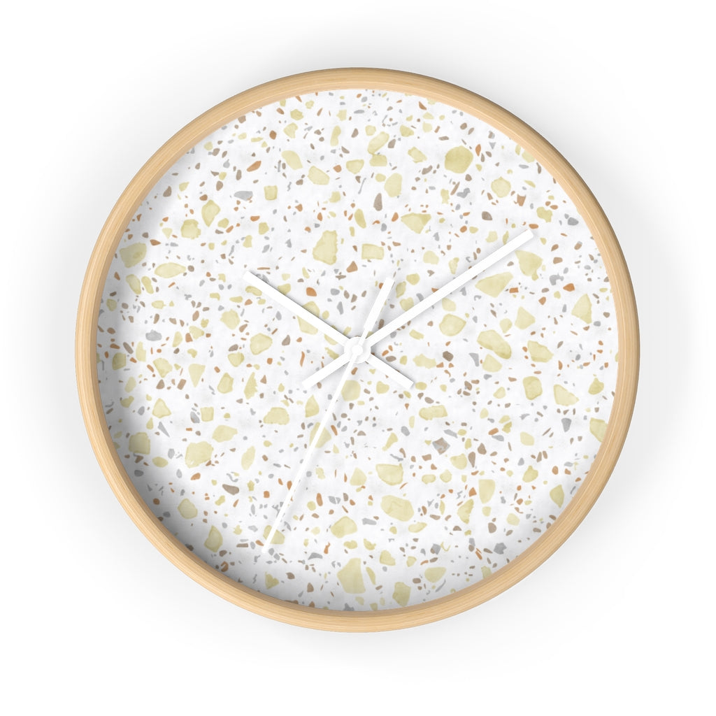 Glass Terrazzo Wall Clock in Pale Yellow