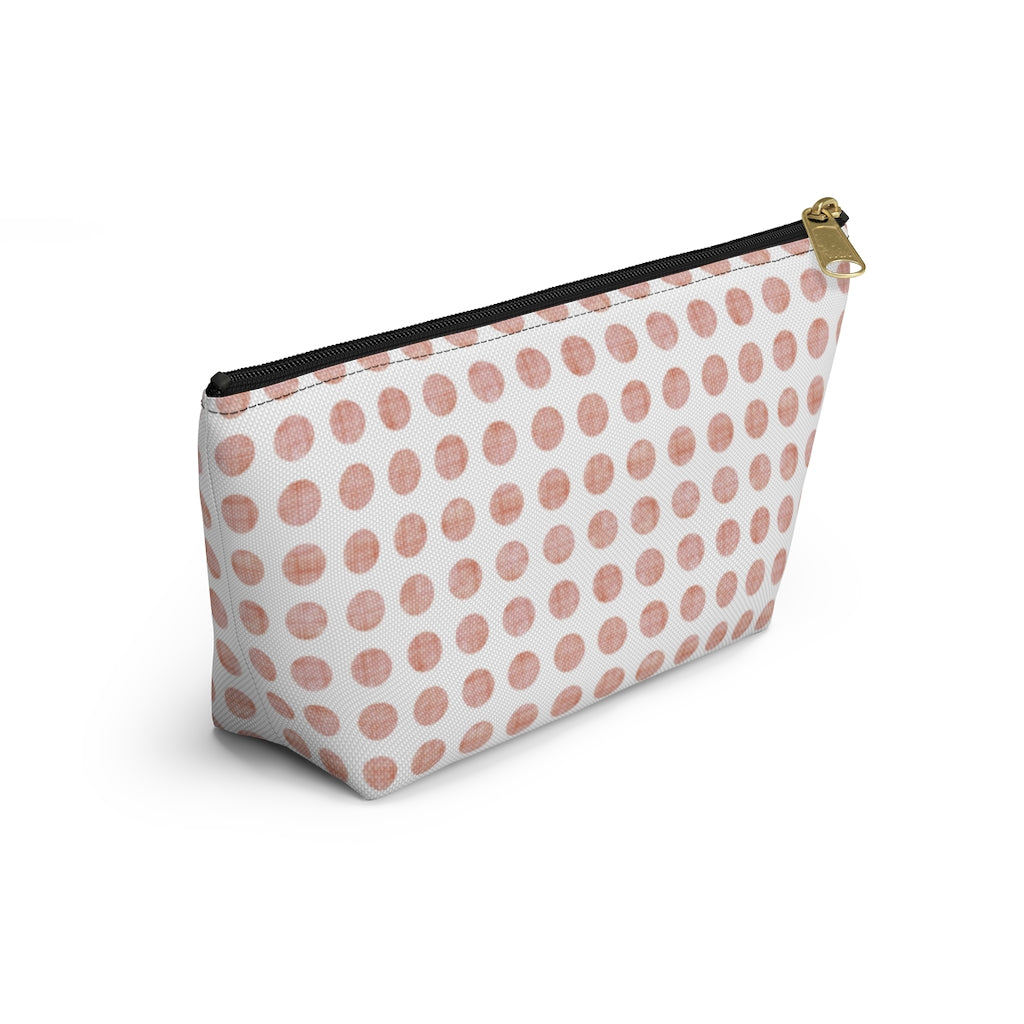 Textured Polka Dots Accessory Pouch w T-bottom in Peach