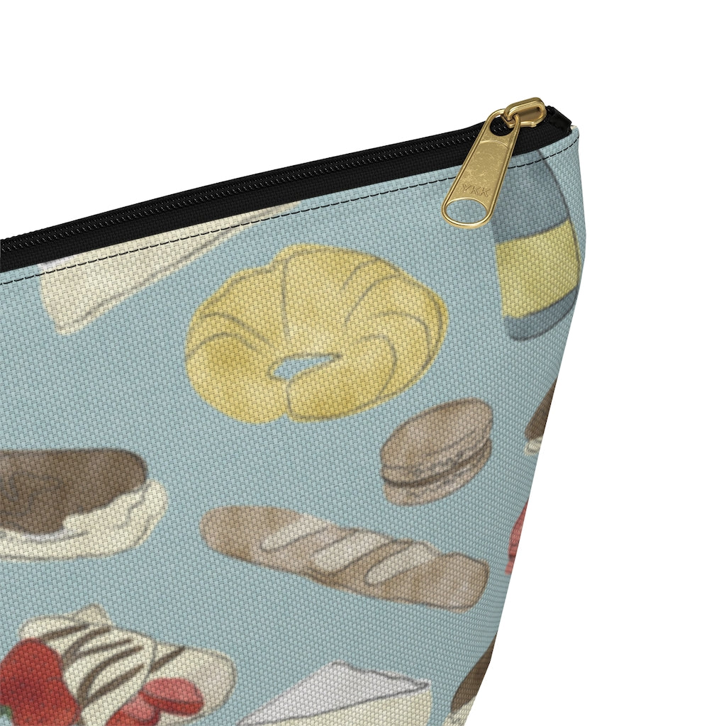 Watercolor French Pastries Accessory Pouch w T-bottom in Aqua