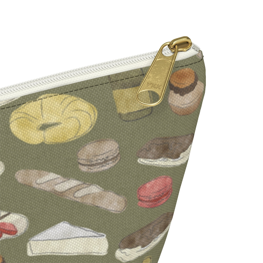 Watercolor French Pastries Accessory Pouch w T-bottom in Green