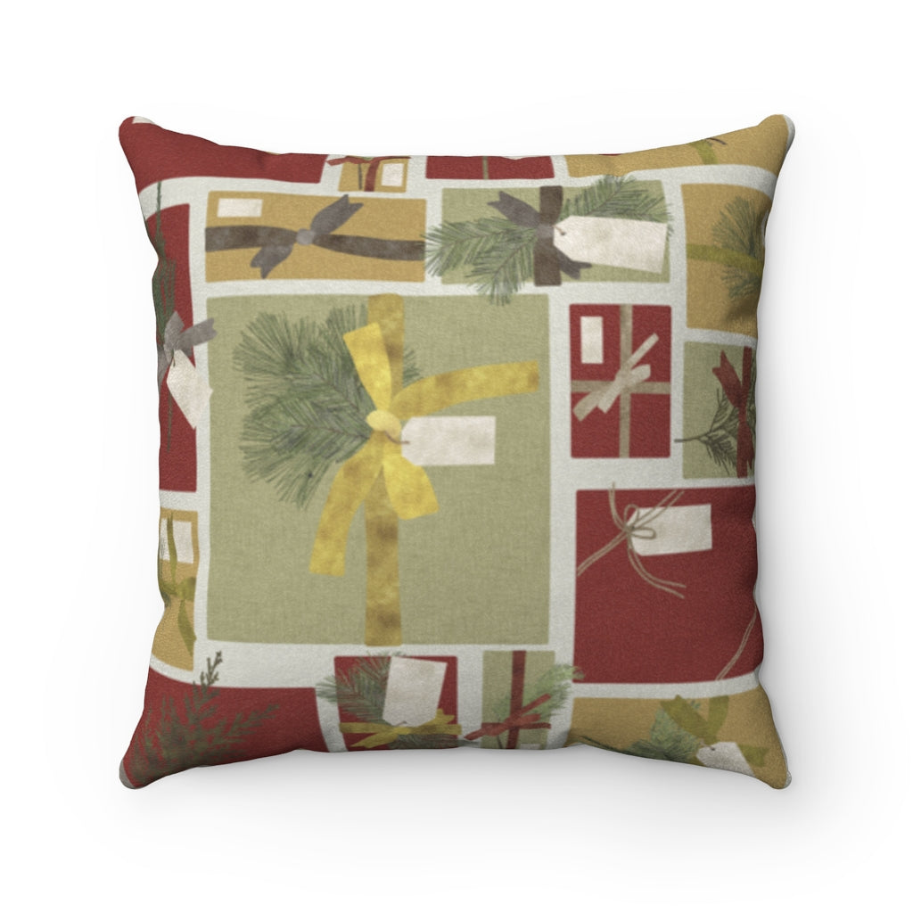 Presents Square Throw Pillow in Red