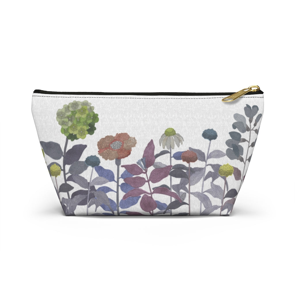 Illustrated Flowers Accessory Pouch w T-bottom in Purple