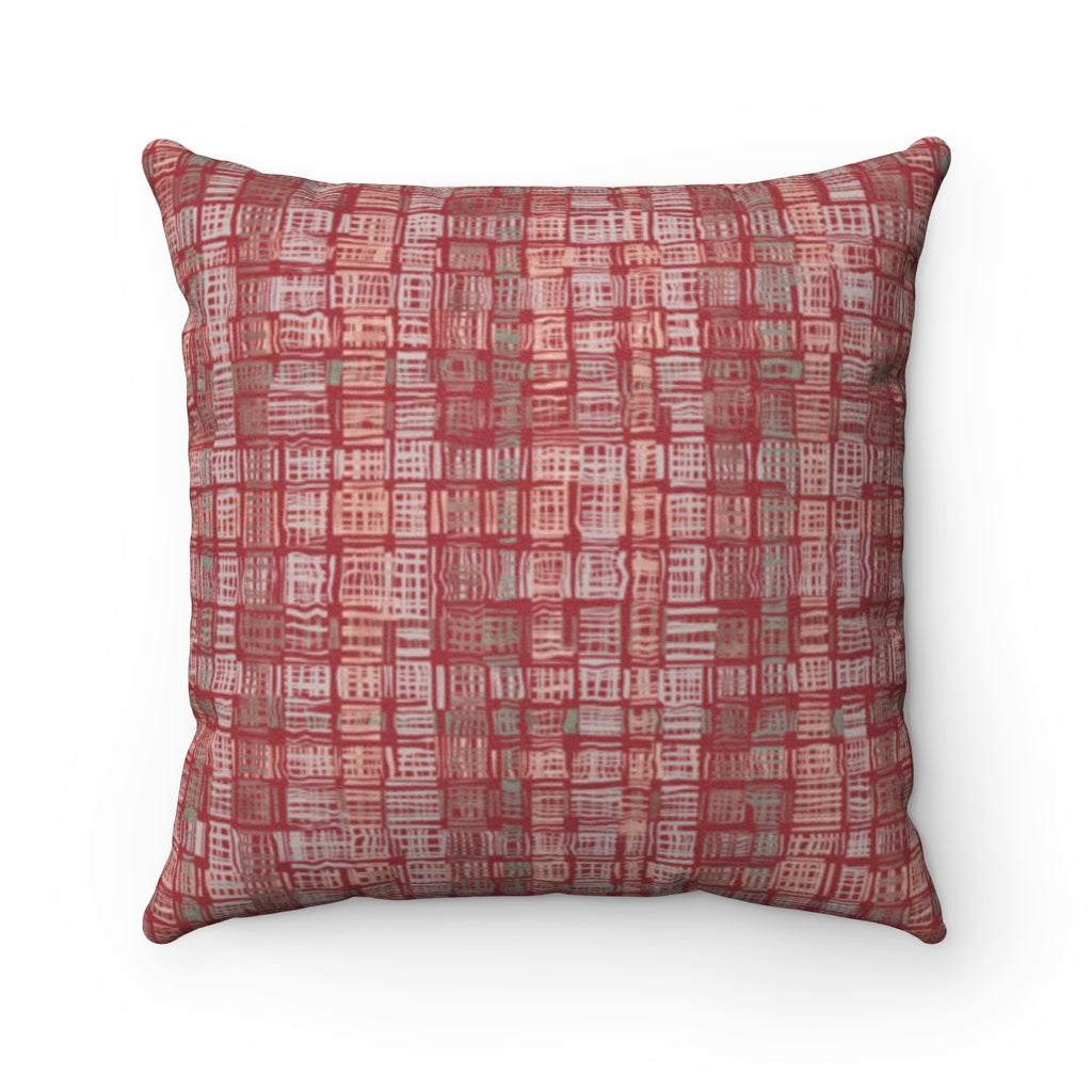 Textured Plaid Square Throw Pillow in Red