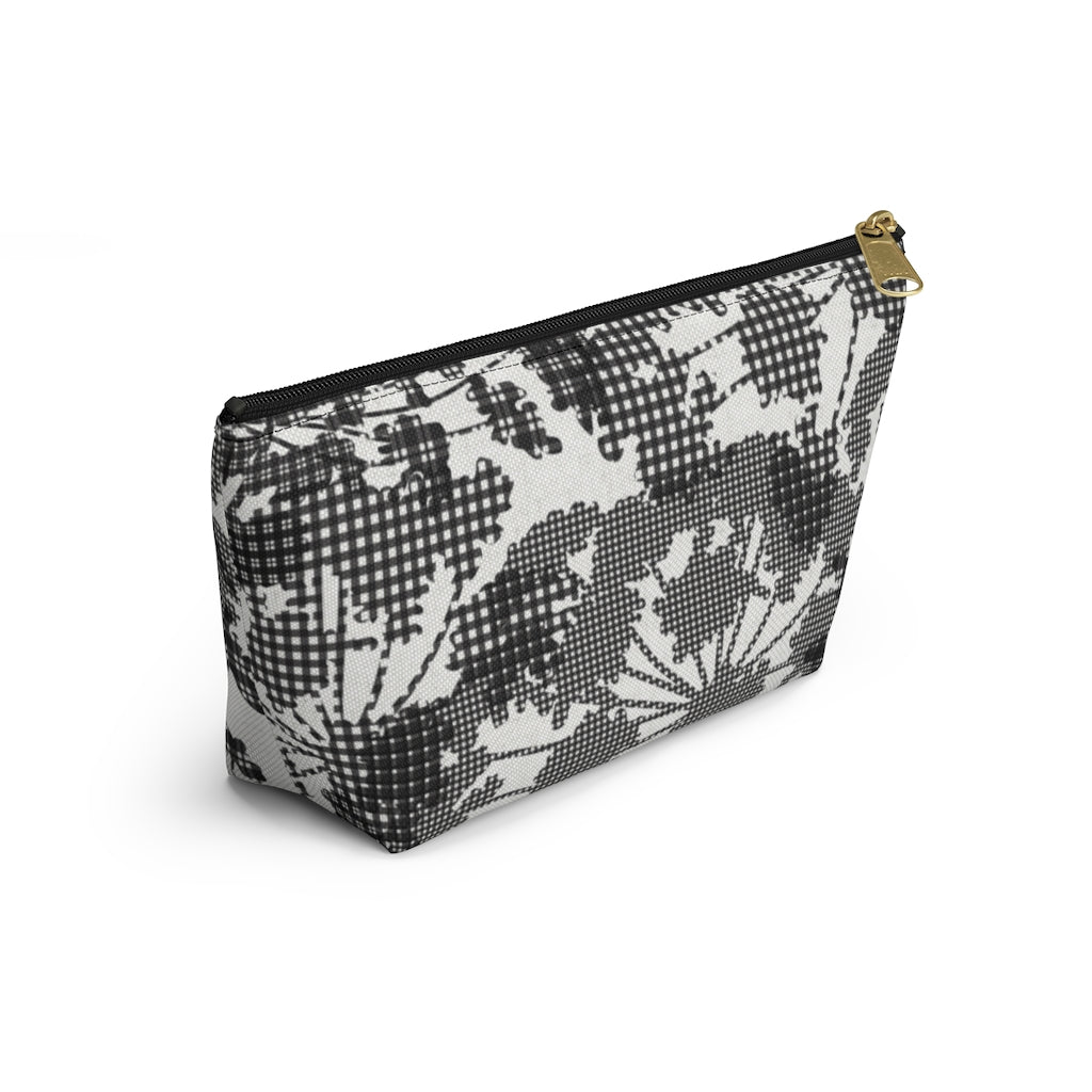 Floral Plaid Accessory Pouch w T-bottom in Black
