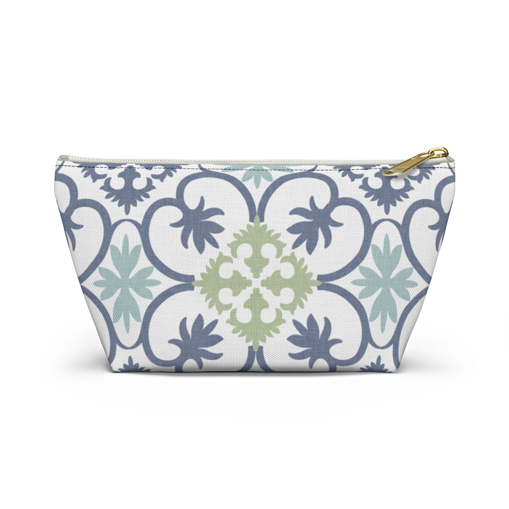 Portugal Tile Accessory Pouch w T-bottom in Blue