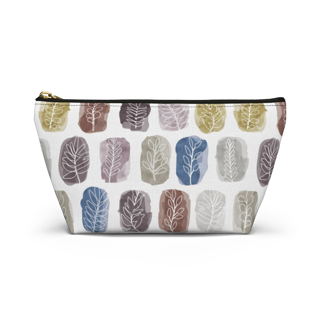 Watercolor Leaf Stamp Accessory Pouch w T-bottom in Purple