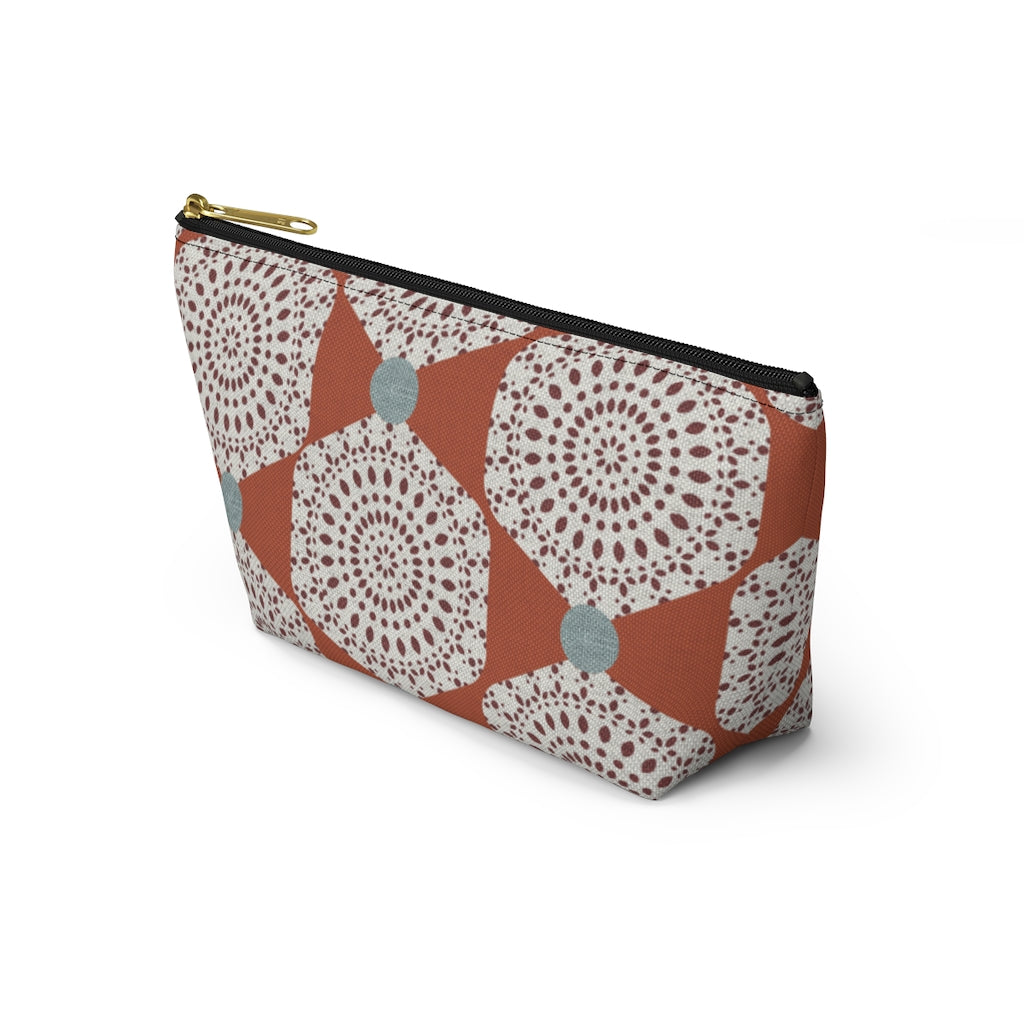 Lace Hexagon Accessory Pouch w T-bottom in Orange