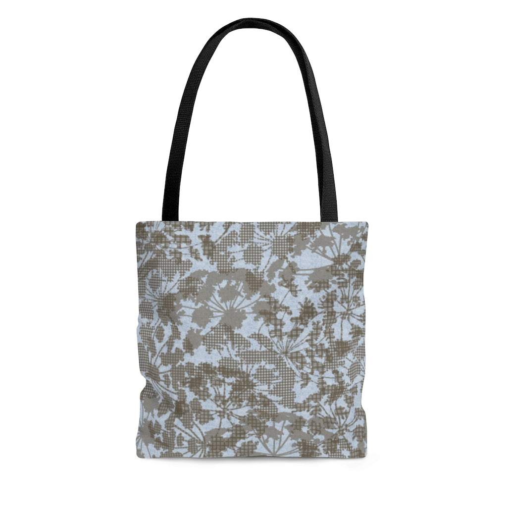 Floral Plaid Tote Bag in Aqua