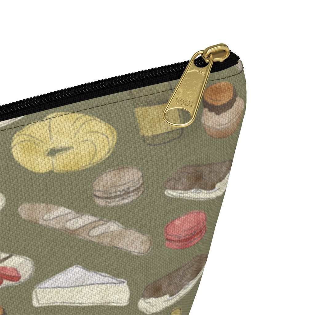 Watercolor French Pastries Accessory Pouch w T-bottom in Green