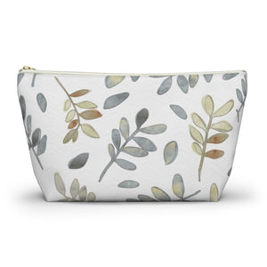 Watercolor Tossed Leaves Accessory Pouch w T-bottom in Gray