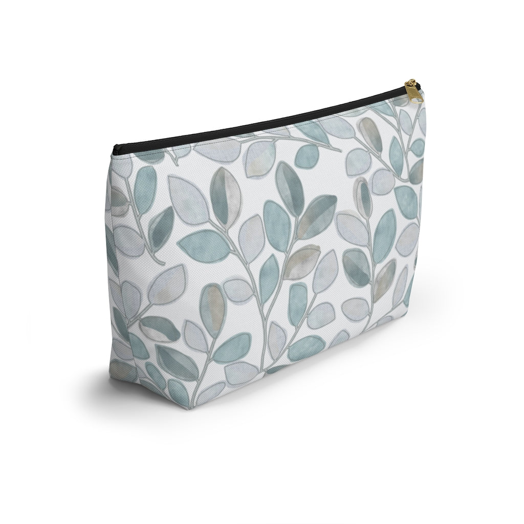 Cherry Plum Leaves Accessory Pouch w T-bottom in Aqua